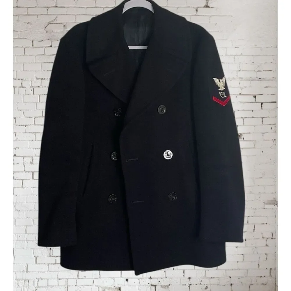 RARE‎ Vintage kersey 100% wool US NAVY Military Peacoat Men’s 36 R Lined